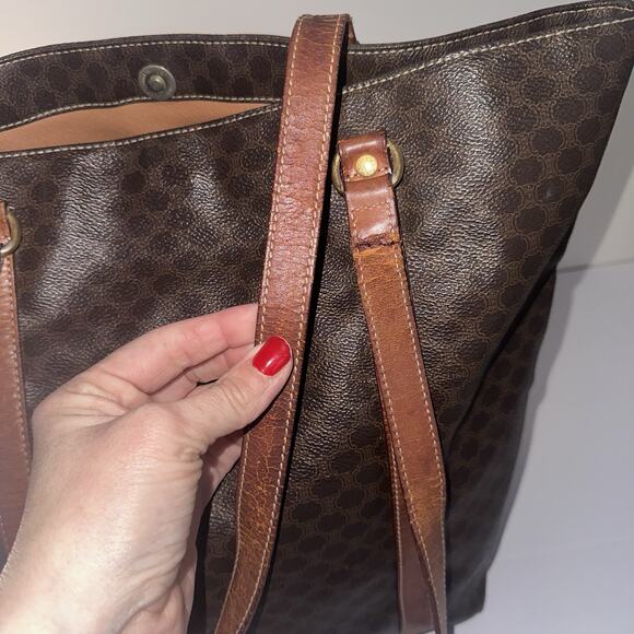 Authentic Celine Macadam Monogram Canvas Tote Bag with Leather Straps shoulder - Picture 10 of 16